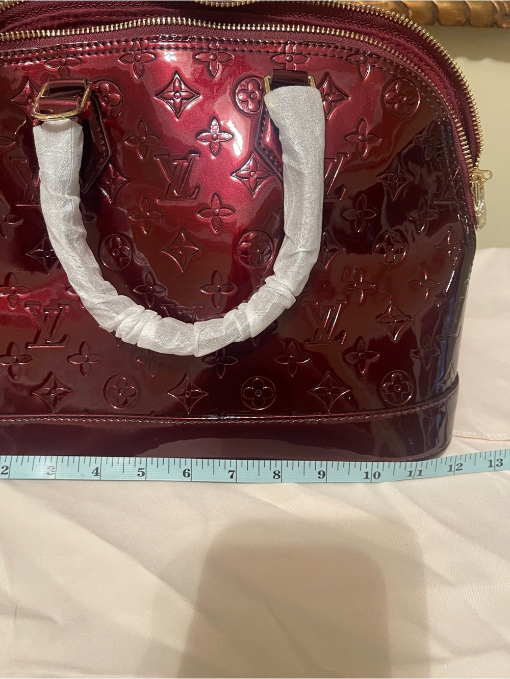 FAUX Louis Vuitton Alma BB Vernis Patent Satchel in Deep Red! - Picture 9 of 14